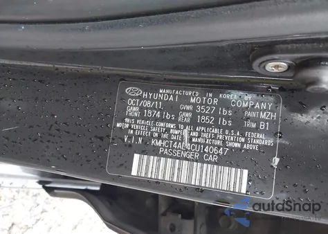 2012 Hyundai Accent Gls from USA, damaged, VIN KMHCT4AE4CU140647